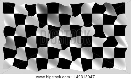 Black and white checkers the realistic rushing flag. Vector illustration