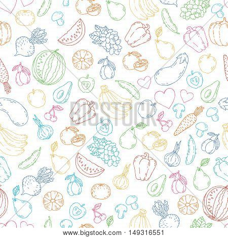 Fresh healthy organic food vector doodle hand drawn illustration. Packing for a gift, banner, card. Suitable for ads, signboards, packaging and identity , web designs.