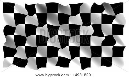 Black and white checkers the realistic rushing flag. Vector illustration