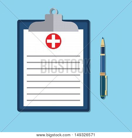Clipboard and pen. Make notes in clipboard. medical report. analysis or prescription concept. vector illustration in flat style