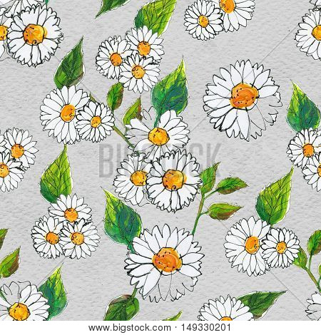 Seamless floral pattern with daisy flowers. Floral watercolor background.