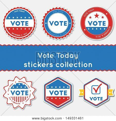 Vote Today Stickers Collection. Buttons Set For Usa Presidential Elections 2016. Collection Of Blue