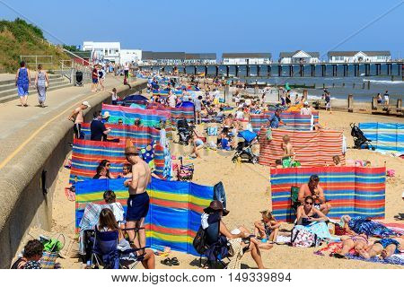 Crowded Beach At Southwold In Uk