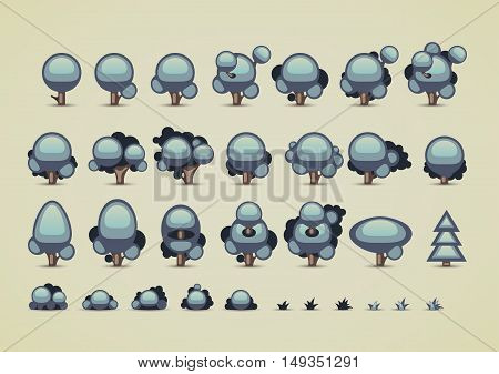 Collection of trees at night for creating video game