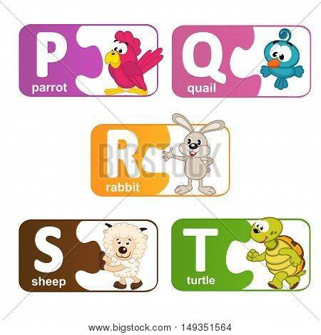 stickers alphabet animals from P to T - vector illustration, eps
