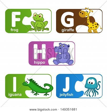 stickers alphabet animals from F to J - vector illustration, eps