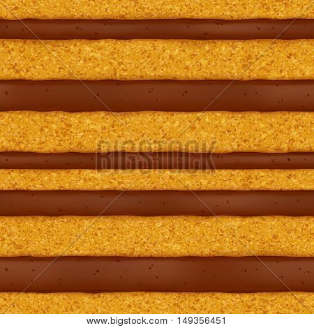 Sponge cake with chocolate cream filling background. Colorful seamless texture. Vector illustration. Good for bakery menu design - poster banner flyer packaging.