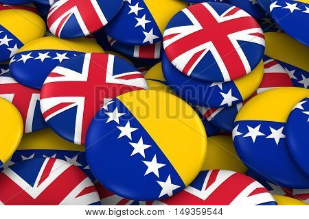 Bosnia Herzegovina And Uk Badges Background - Pile Of Bosnian Herzegovinan And British Flag Buttons
