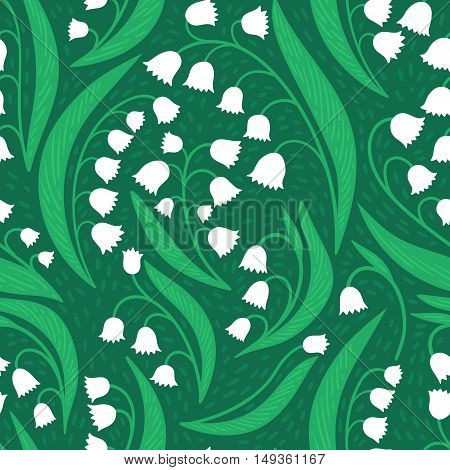 Hand-drawn white lily of the valley pattern. Floral nature seamless background.