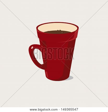 Red mug of coffee on a white background. Vintage styled mug