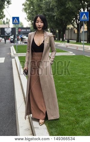 Fashionable Woman Posing During Milan Fashion Week