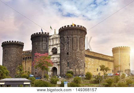 Castel nuovo (New Castle) or Castle of Maschio Angioino in Naples Italy.
