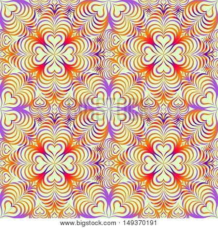 Abstract floral geometric seamless pattern. Line ornament Swirl oriental texture. Ornamental love heart shape wave optical effect background.