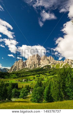 Magnificent Valley With Cristallo Mountain Group Near Cortina D'ampezzo, Dolomites Mountains, Italy 