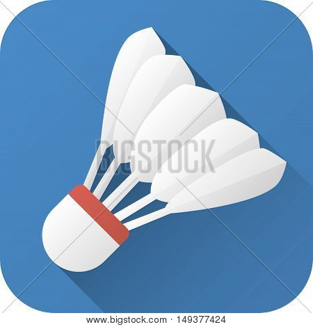 Vector illustration. Toy shuttlecock for badminton in flat design with long shadow. Square shape icon in simple design. Icon vector size 1024 corner radius 180