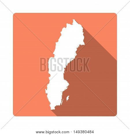 Vector Sweden Map Button. Long Shadow Style Sweden Map Square Icon Isolated On White Background. Fla