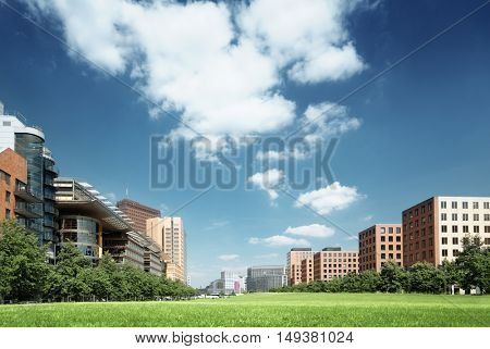 modern apartment building in park, Berlin, Germany