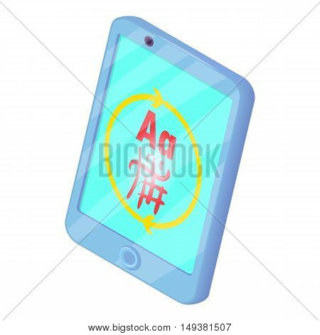 Translation from foreign language on phone icon in cartoon style isolated on white background. Translate symbol vector illustration