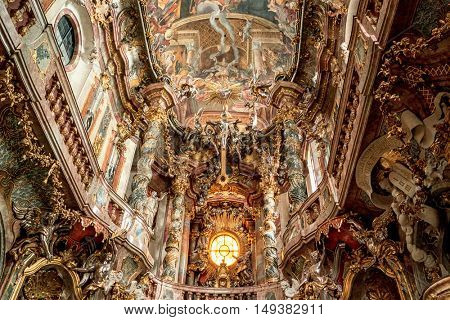 Munich, Germany- AUGUST 6, 2016: Interior of Asamkirche in Munich, Germany.