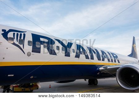 Berlin, Germany - September 20. 2016: Aircrafts of low cost airline company Ryanair in Schonefeld Airport