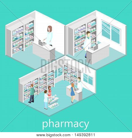 Isometric Interior Of Pharmacy