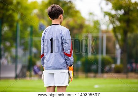Young Soccer Goalie Goalkeeper. Young Boy Soccer Goalie. Youth Sports Soccer Football Background