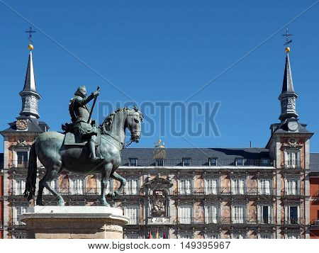 Statue equestrian of the Felipe III in the square Mayor of the Madrid.