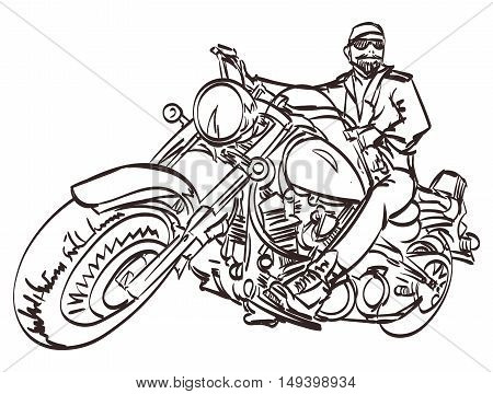 vector Biker on the freedom trip. An hand drawn vector illustration in the comic and graffiti style.Isolated eps 10.