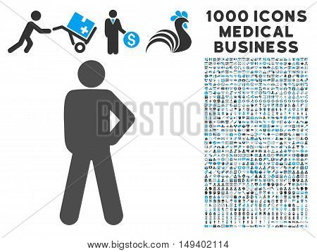 Audacity Pose icon with 1000 medical commerce gray and blue vector pictographs. Set style is flat bicolor symbols, white background.