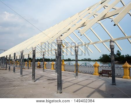 Steel roof Canopy provides weather protection for pedestrians. Galvanised & painted steel structure.
