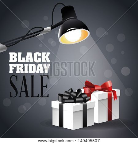 Illuminated lamp and gifts icon. Black Friday sale and offer theme. Grey background. Vector illustration