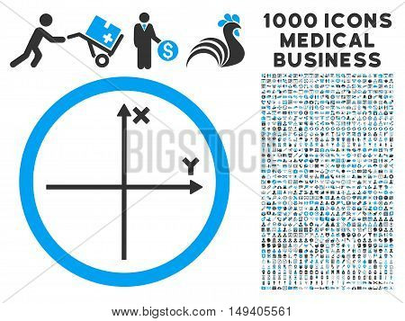 Cartesian Axis icon with 1000 medical commerce gray and blue vector pictograms. Design style is flat bicolor symbols, white background.