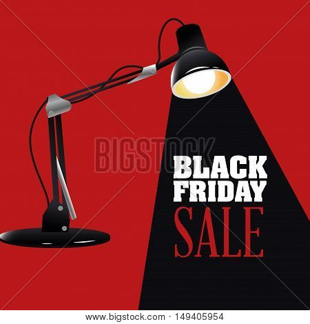 Illuminated lamp icon. Black Friday sale and offer theme. Red and black background. Vector illustration