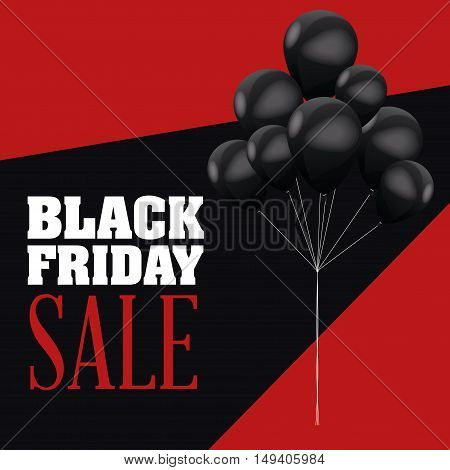Balloons icon. Black Friday sale and offer theme. Black and red background. Vector illustration