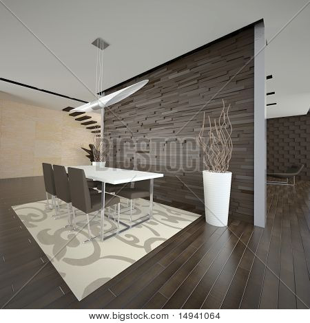 Elegante marrone bianco sala da pranzo 3d
