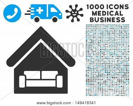 House Interrior icon with 1000 medical commercial gray and blue vector pictograms. Collection style is flat bicolor symbols, white background.