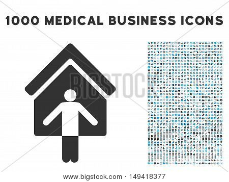 House Owner Wellcome icon with 1000 medical commercial gray and blue vector pictograms. Set style is flat bicolor symbols, white background.