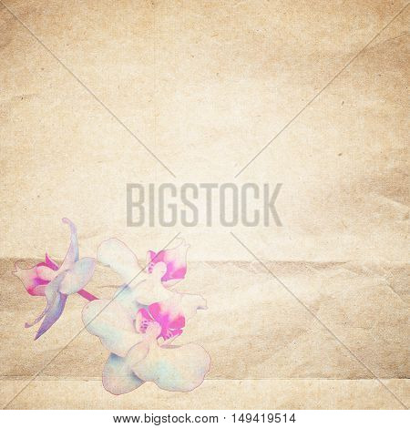 Textured Old Paper Background With Flower
