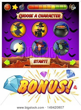 Game template with halloween theme illustration