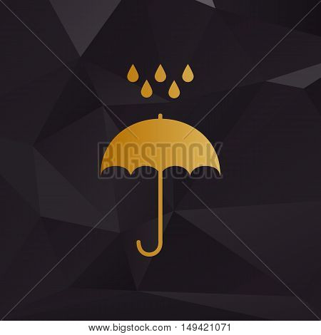 Umbrella With Water Drops. Rain Protection Symbol. Flat Design Style. Golden Style On Background Wit