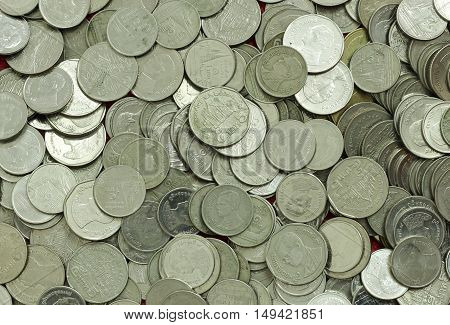 Thai Baht Coins. Coins Of Thailand. Many Of Thai Baht Coins Background