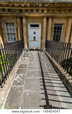 Bath UK - August 15 2015: The famous Circus buildingIt is an example of Georgian architecture in the city of Bath designed by John Wood.