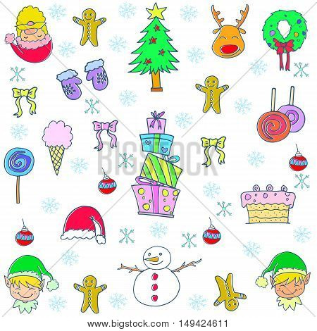 Set with cuter christmas element doodle vector art