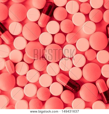 pills and capsules for a background, a blank space for text
