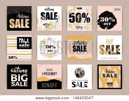Set Of Artistic Creative Autumn Sale Cards.