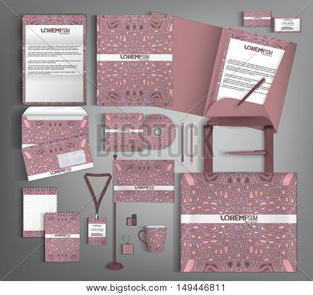 Corporate identity template design with purpler abstract pattern. Business stationery set.