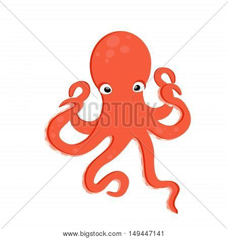 Vector illustration orange octopus. Sea creature. Cartoon octopus