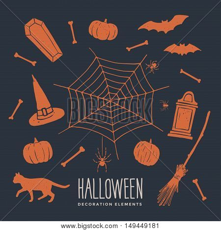 Decorative elements on the theme of Halloween. Set of silhouettes for Halloween holidays.