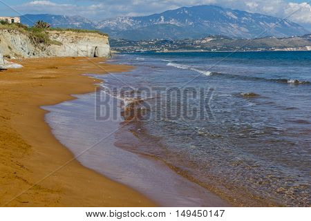 amazing pamorama of Xi Beach,beach with red sand in Kefalonia, Ionian islands, Greece