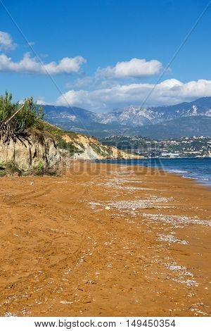 pamorama of Xi Beach,beach with red sand in Kefalonia, Ionian islands, Greece